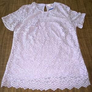 Teddi Rose Womens Top  Lace Floral Stretch Short Sleeves Purple‎ XL New
